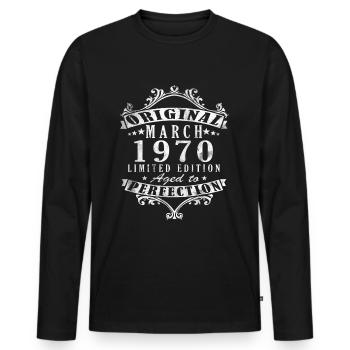 Anniversaire de Mars 1970 - Millésime Mars 1970 - T-shirt manches longues Premium bio Homme - noir - Devant - Nico (187cm)