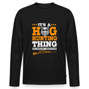 Chasse au sanglier - T-shirt manches longues Premium bio Homme - noir - Devant - Nico (187cm)
