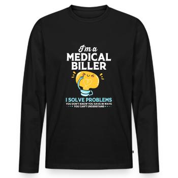 Codeur médical - T-shirt manches longues Premium bio Homme - noir - Devant - Nico (187cm)
