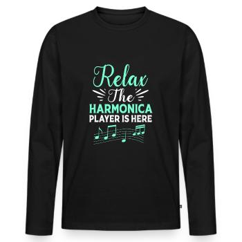Harmonica Folk Music Folk Festival - Men's Premium Organic Long Sleeve Shirt - black - Front - Nico (187cm)