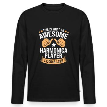 Harmonica Folk Music Folk Festival - Men's Premium Organic Long Sleeve Shirt - black - Front - Nico (187cm)