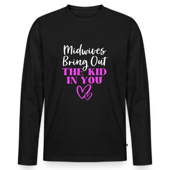 Sage-femme - T-shirt manches longues Premium bio Homme - noir - Devant - Nico (187cm)