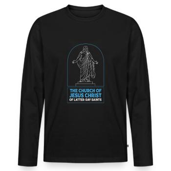 Église mormone - T-shirt manches longues Premium bio Homme - noir - Devant - Nico (187cm)