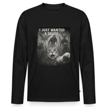 Selfie de chat drôle avec Alien et Bigfoot - T-shirt manches longues Premium bio Homme - noir - Devant - Nico (187cm)