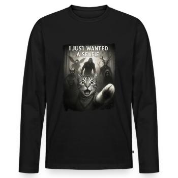 Selfie de chat drôle avec Alien et Bigfoot - T-shirt manches longues Premium bio Homme - noir - Devant - Nico (187cm)
