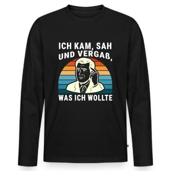 Ich kam, sah und vergaß was ich wollte - Männer Premium Bio Langarmshirt - Schwarz - Vorne - Nico (187cm)