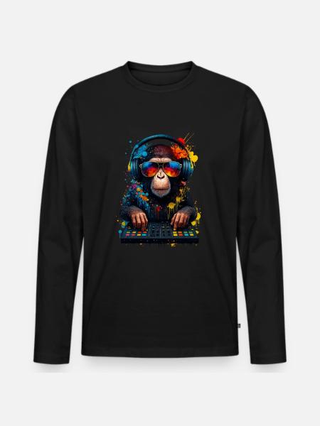 Rave DJ Monkey - Men's Premium Organic Long Sleeve Shirt - black