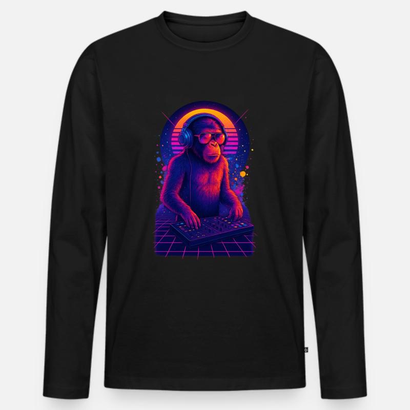 Rave DJ Affe - Männer Premium Bio Langarmshirt - Schwarz