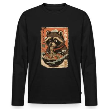 Vintage Waschbär Ramen Japan Grafik - Männer Premium Bio Langarmshirt - Schwarz - Vorne - Nico (187cm)