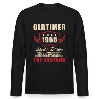 70. Geburtstag Oldtimer Juli Jahrgang 1955 - Männer Premium Bio Langarmshirt - Schwarz - Vorne - Nico (187cm)