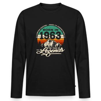 Legends are born in 1963 - Men's Premium Organic Long Sleeve Shirt - black - Front - Nico (187cm)