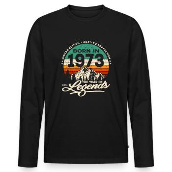 Legends are born in 1973 - Men's Premium Organic Long Sleeve Shirt - black - Front - Nico (187cm)