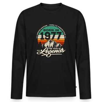 Legends are born in 1977 - Men's Premium Organic Long Sleeve Shirt - black - Front - Nico (187cm)
