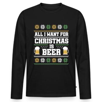 Weihnachten Spruch Bier - Männer Premium Bio Langarmshirt - Schwarz - Vorne - Nico (187cm)