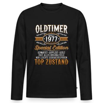 Oldtimer Baujahr Jahrgang 1977 Geburtstag Geschenk - Männer Premium Bio Langarmshirt - Schwarz - Vorne - Nico (187cm)