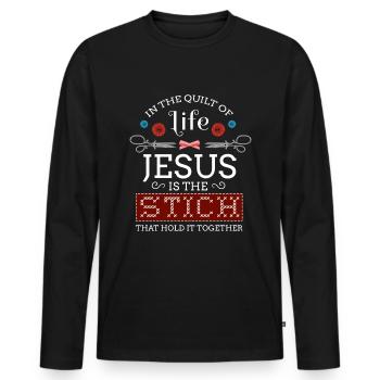 In der Decke des Lebens ist Jesus der Stich Nähnäbs - Männer Premium Bio Langarmshirt - Schwarz - Vorne - Nico (187cm)