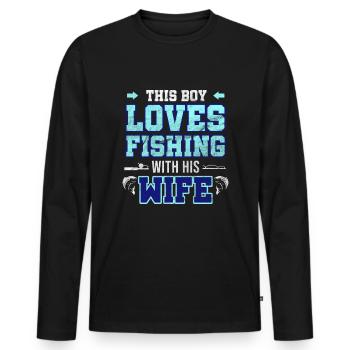 Fishing with his Wife Fisherman Fishing Fish Gift - Men's Premium Organic Long Sleeve Shirt - black - Front - Nico (187cm)