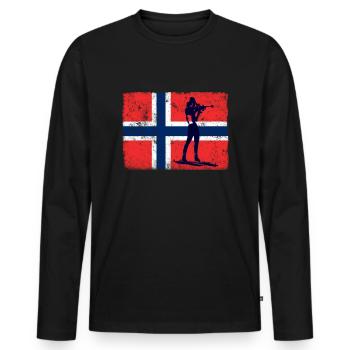 Biathlon Biathlete Shooting Norway Flag Winter - Men's Premium Organic Long Sleeve Shirt - black - Front - Nico (187cm)