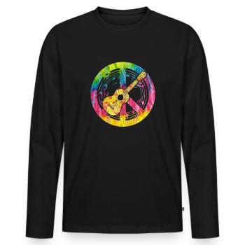 Ukulélé instrument hippie cadeau paix amour - T-shirt manches longues Premium bio Homme - noir - Devant - Nico (187cm)