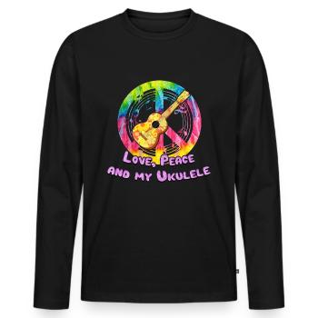 Ukulélé instrument hippie cadeau paix amour - T-shirt manches longues Premium bio Homme - noir - Devant - Nico (187cm)
