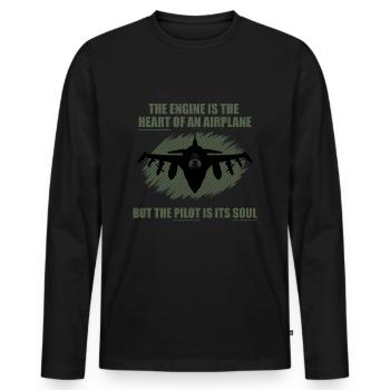 Airplane Pilot Text Gift Job Saying Jet Green - Men's Premium Organic Long Sleeve Shirt - black - Front - Nico (187cm)