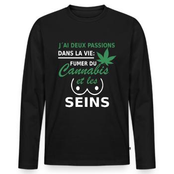 deux passions fumer du cannabis et les seins - T-shirt manches longues Premium bio Homme - noir - Devant - Nico (187cm)