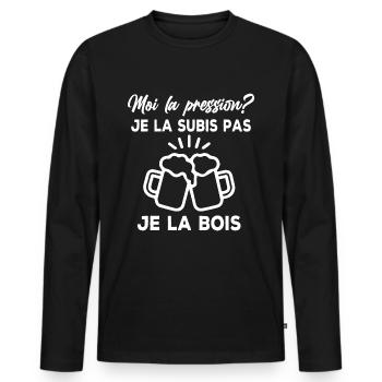 Moi la pression? je la subis pas je la bois - T-shirt manches longues Premium bio Homme - noir - Devant - Nico (187cm)