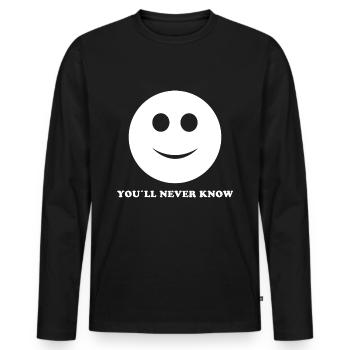 SMILE GRUSELIG BÖSE LUSTIG WITZIG HUMOR IRONIE (W) - Männer Premium Bio Langarmshirt - Schwarz - Vorne - Nico (187cm)