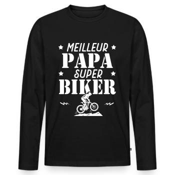 Cadeau papa meilleur papa biker vélo velo - T-shirt manches longues Premium bio Homme - noir - Devant - Nico (187cm)