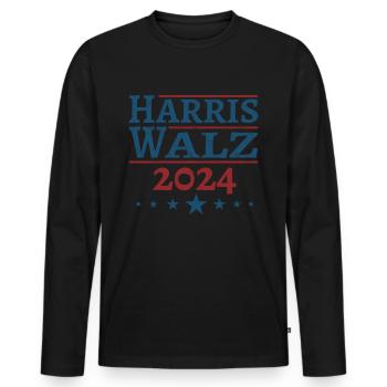 Harris Walz 2024 - Männer Premium Bio Langarmshirt - Schwarz - Vorne - Nico (187cm)
