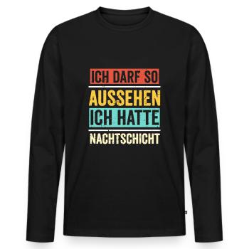 Nachtschicht, Schichtdienst, Nachtdienst, Funshirt - Männer Premium Bio Langarmshirt - Schwarz - Vorne - Nico (187cm)