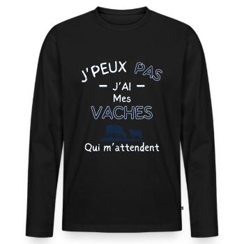 Ich kann nicht, ich habe meine Kühe, die auf mich warten - Männer Premium Bio Langarmshirt - Schwarz - Vorne - Nico (187cm)