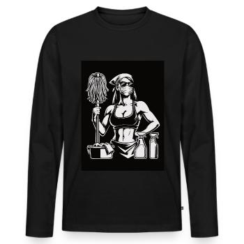 Fitness Cleaning Lady, Cleaning and Workout Design - Men's Premium Organic Long Sleeve Shirt - black - Front - Nico (187cm)
