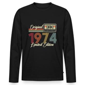 50e anniversaire 1974 Millésime 2024 - T-shirt manches longues Premium bio Homme - noir - Devant - Nico (187cm)