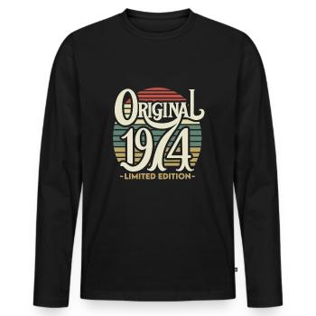 Original 1974 Vintage Vintage anniversaire rétro - T-shirt manches longues Premium bio Homme - noir - Devant - Nico (187cm)