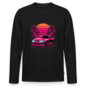 JDM Neon Japan Car Sunset Retro - Men's Premium Organic Long Sleeve Shirt - black - Front - Nico (187cm)