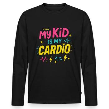 Forme physique pour les parents – Mon enfant est mon cardio - T-shirt manches longues Premium bio Homme - noir - Devant - Nico (187cm)
