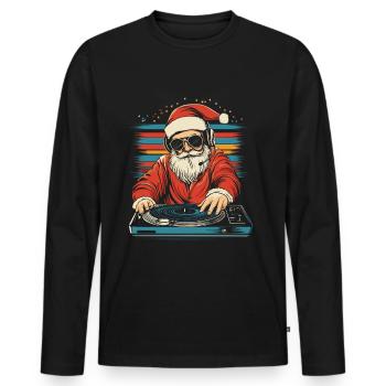 Weihnachtsmann mit Sonnenbrille am Turntable - Männer Premium Bio Langarmshirt - Schwarz - Vorne - Nico (187cm)
