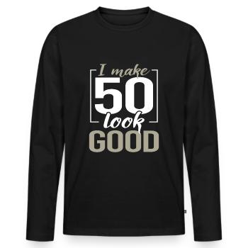 50 years birthday saying gift idea - Men's Premium Organic Long Sleeve Shirt - black - Front - Nico (187cm)
