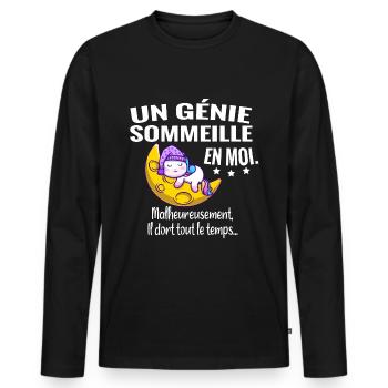 Un génie. Humour cadeau anniversaire - T-shirt manches longues Premium bio Homme - noir - Devant - Nico (187cm)