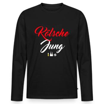 Kölsche Jung Köln Kölner Dom Kölsch Fußball Veedel - Männer Premium Bio Langarmshirt - Schwarz - Vorne - Nico (187cm)