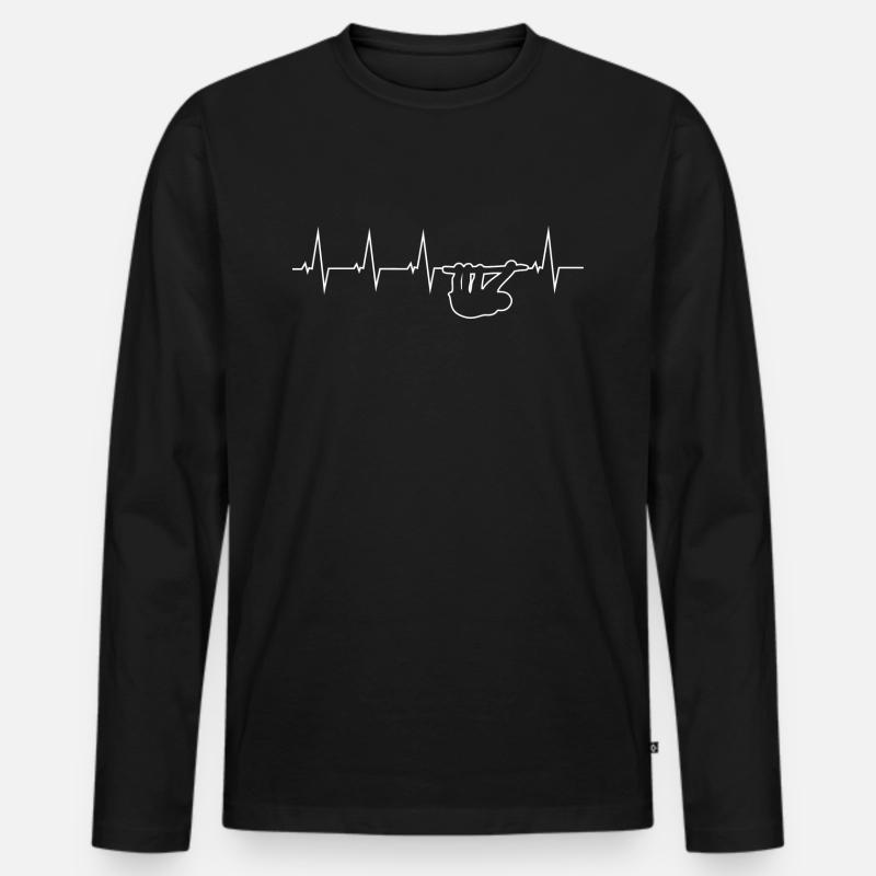 Faultier - Herzschlag - Männer Premium Bio Langarmshirt - Schwarz