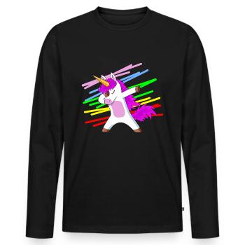 Einhorn Dabbing Unicorn Geschenk - Männer Premium Bio Langarmshirt - Schwarz - Vorne - Nico (187cm)