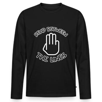 READ BETWEEN THE LINES - Männer Premium Bio Langarmshirt - Schwarz - Vorne - Nico (187cm)