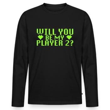 WILL YOU MARRY ME - PLAYER 2 - ANTRAG - HEIRATEN - Männer Premium Bio Langarmshirt - Schwarz - Vorne - Nico (187cm)