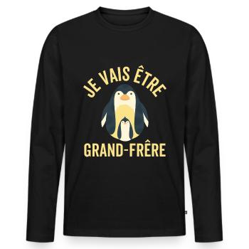 Je Vais Être Un Grand Frère pingouins - T-shirt manches longues Premium bio Homme - noir - Devant - Nico (187cm)