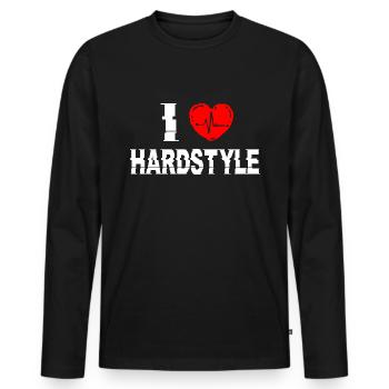J’aime le Hardstyle - T-shirt manches longues Premium bio Homme - noir - Devant - Nico (187cm)