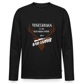 Vegetarian is a Bad Hunter - Männer Premium Bio Langarmshirt - Schwarz - Vorne - Nico (187cm)