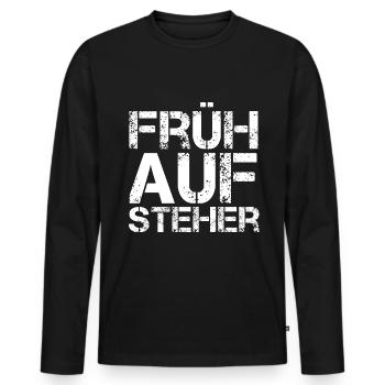 Frühaufsteher - Männer Premium Bio Langarmshirt - Schwarz - Vorne - Nico (187cm)