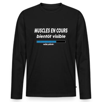 muscles en cours bientôt visible - T-shirt manches longues Premium bio Homme - noir - Devant - Nico (187cm)